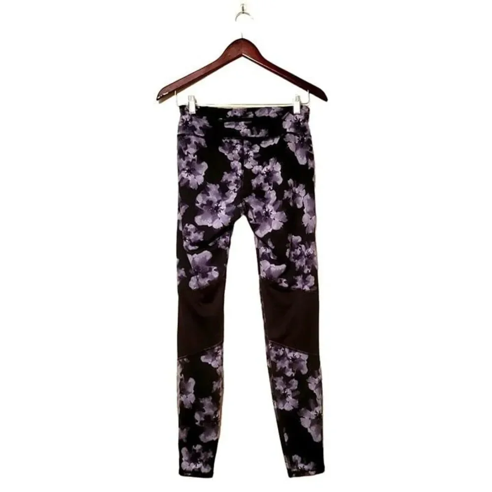 Old Navy Womens Pants  Black M Floral Mesh Inserts Active Go-Dry Leggings